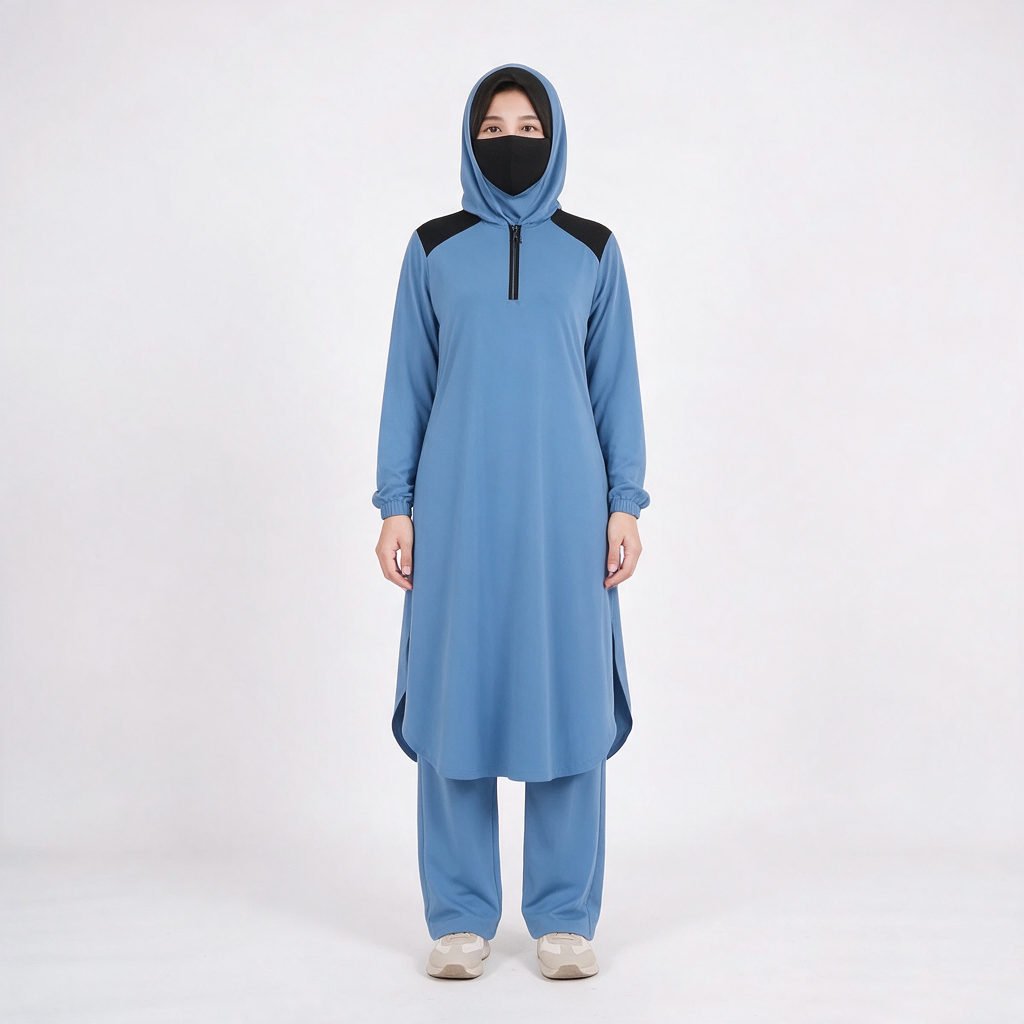 Muslim Modest Sportswear Set Full Coverage Islamic Activewear With Attached Hood For Women Gym Running Workout