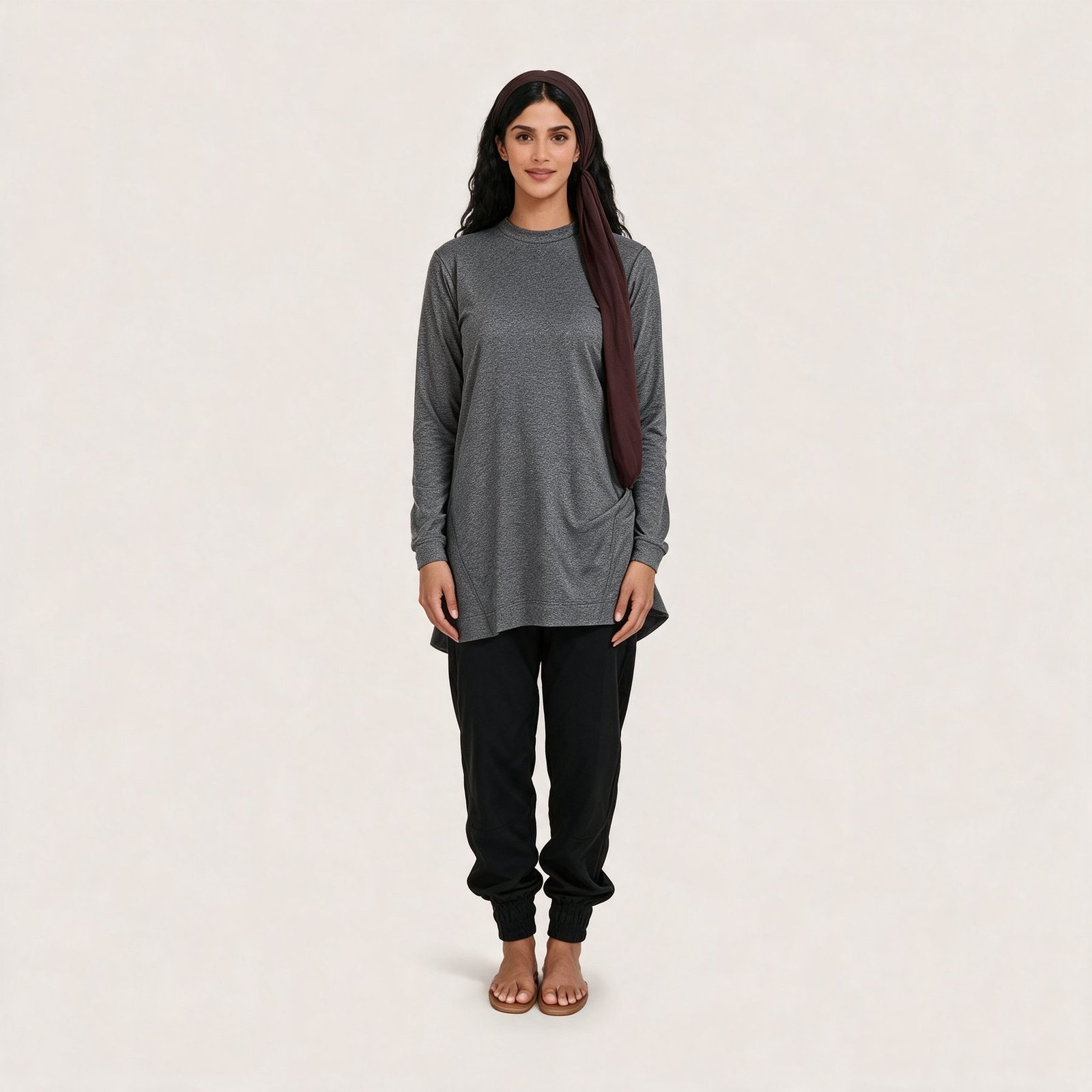 Muslim Customized Crew Neck Sports Top and Solid Color Sports Pants Traditional Modest Sport Wear for Muslim W