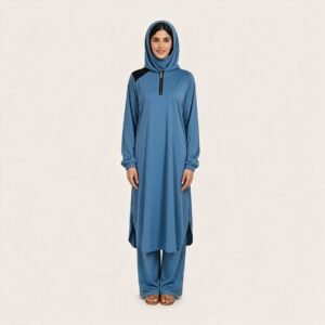 Premium Contrast Color Block Stretch Sun Protective Modest Muslim Activewear Set for Muslim Ladies Work