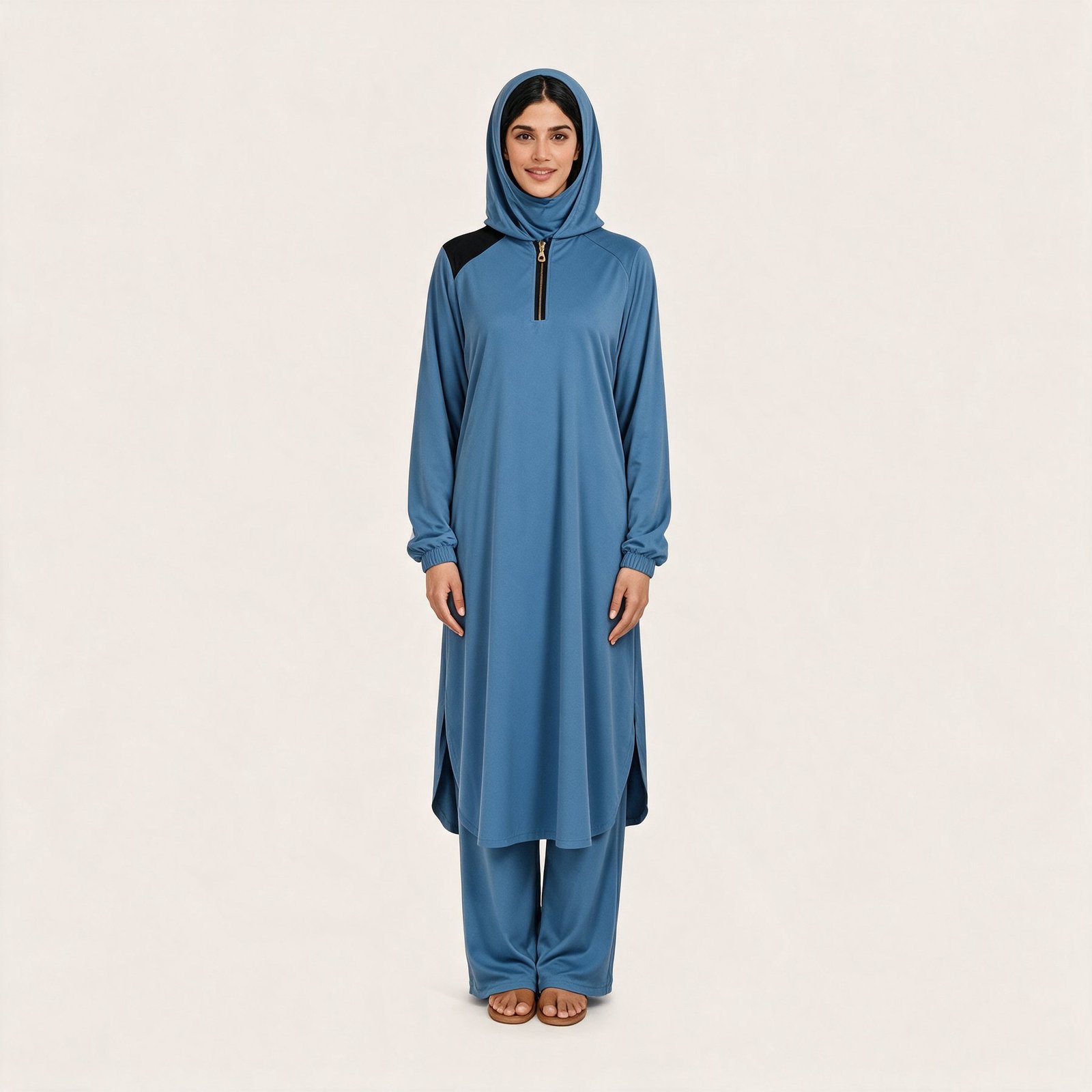 Premium Contrast Color Block Stretch Sun Protective Modest Muslim Activewear Set for Muslim Ladies Work