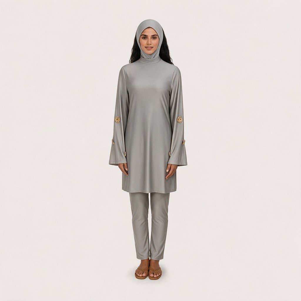 Modest Muslim Burkini Sportswear Set Quick Dry Stretch Breathable Fabric Full Cover Islamic Beachwear with Hij
