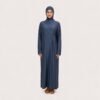 Navy full-length one-piece burkini with attached hood