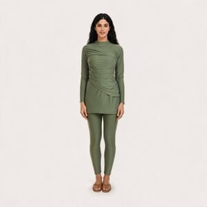 Fashion Custom Design Muslim Swimsuit Three Piece Set Solid Color Burkini Set Modest Muslim Swimwear