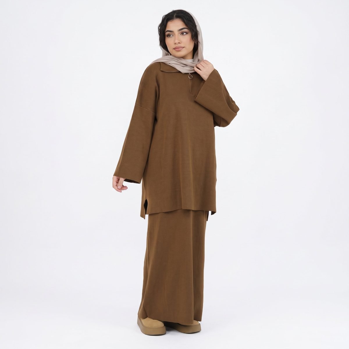 Abaya 2-Piece Set — Modest Women's Winter Sweater & Skirt Casual Daily Wear - Image 2