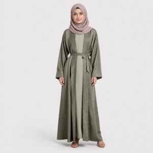 Green belted two-tone Eid abaya