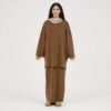 Brown knit tunic and maxi skirt two-piece set