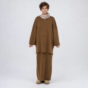 Kids' brown knit tunic and long skirt two-piece set
