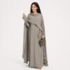 Taupe abaya set with cape overlay and waist belt