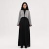 Black abaya with grey plaid cropped jacket overlay