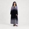 Grey-to-black gradient open abaya with glitter finish