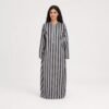 Grey and black vertical-striped hooded maxi robe