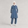 Blue half-zip hoodie and jogger activewear set with white hijab