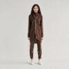 Brown hooded zip tunic and jogger set with stripe detail