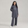 Grey half-zip modest activewear set with wide-leg track pants