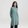 Teal mockneck activewear tunic with side slit