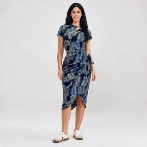 Tropical Leaf-Print Two-Piece Burkini Jumpsuit & Skirt