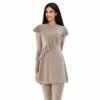 Taupe burkini tunic with diagonal ruffle and matching leggings