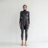 Charcoal hooded burkini with wrap-front tunic and leggings