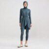 Slate blue hooded burkini with wrap-hem tunic and leggings