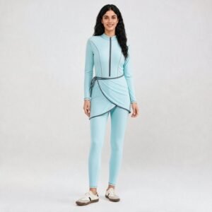 Custom Solid Color Muslim Burkini 3pcs Modest Islamic Swimsuit with Zipper Long Sleeve Quick Dry Beachwear wit