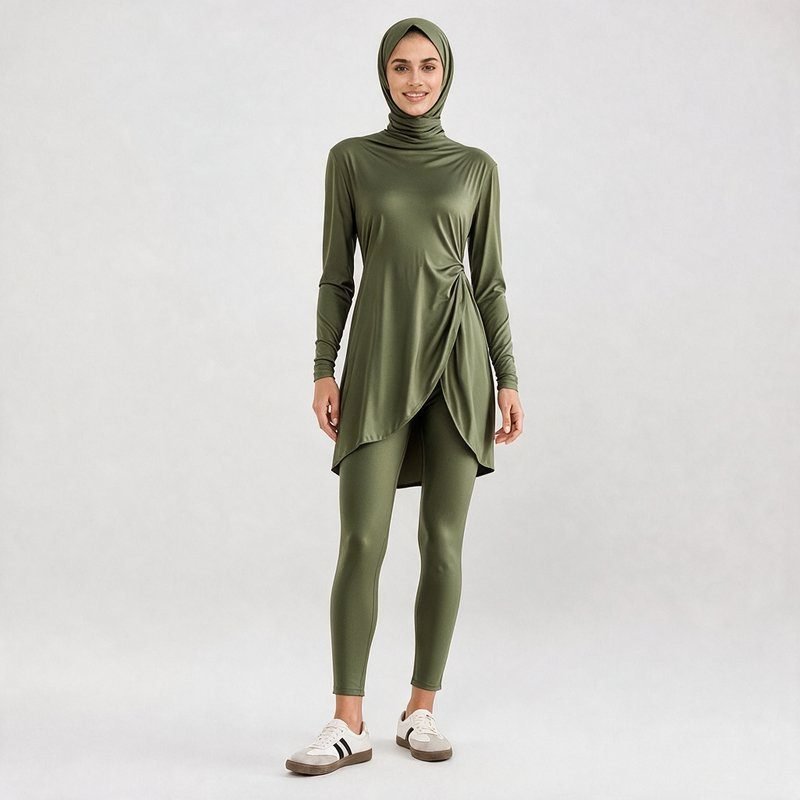 HighQuality Custom Muslim Burkini Stretch Modest Swimwear Islamic Burkini with Long Sleeve and Hijab