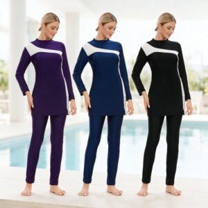 Modest Muslim Women Swimwear Full Body Islamic Burkini Long Sleeve Swimming Suit Beachwear Setn