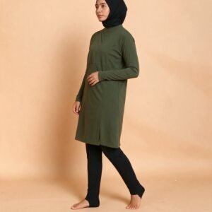 Muslim Burkini Swimsuit Three Piece Set Solid Color Hijab Loose Casual Plus Size Swimwear Muslim Modest Swimwe