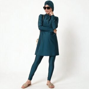 Muslim Women's Burkini Three Piece Set Simple Style Swimsuit Solid Color Hijab Modest Muslim Women Swimwear