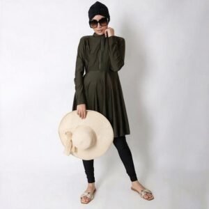 New Muslim Swimwear Three Piece Set Solid Color Hijab Traditional Modest Muslim Women Burkini Custom Zipper Bu