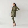 Olive asymmetric ruffle-hem burkini with leggings