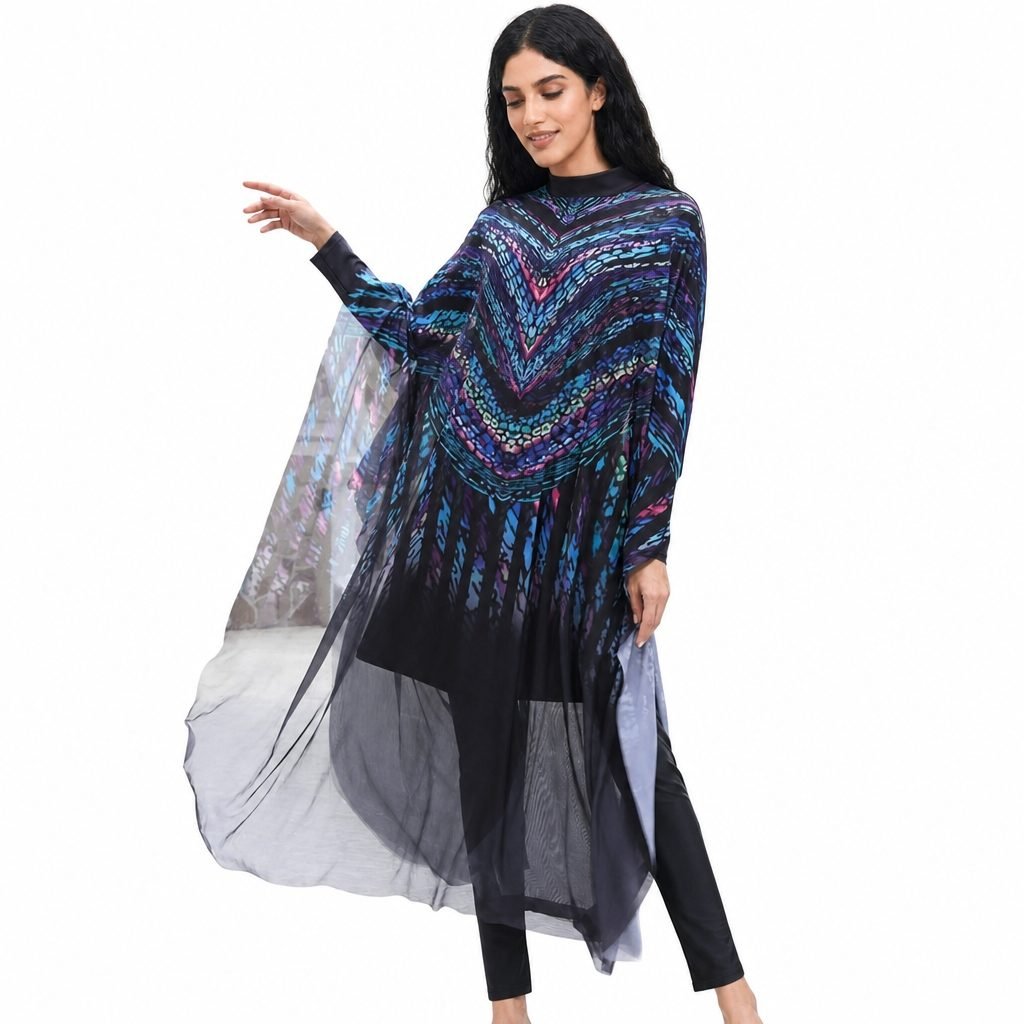 Peacock feather print burkini supplied to a Dubai beach resort retailer