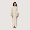 Cream closed abaya with embroidered cuffs