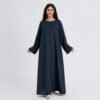 OEM Custom Navy Blue Everyday Abaya Muslim Eid Modest Islamic Loose-Fit Abaya Dress with Wide