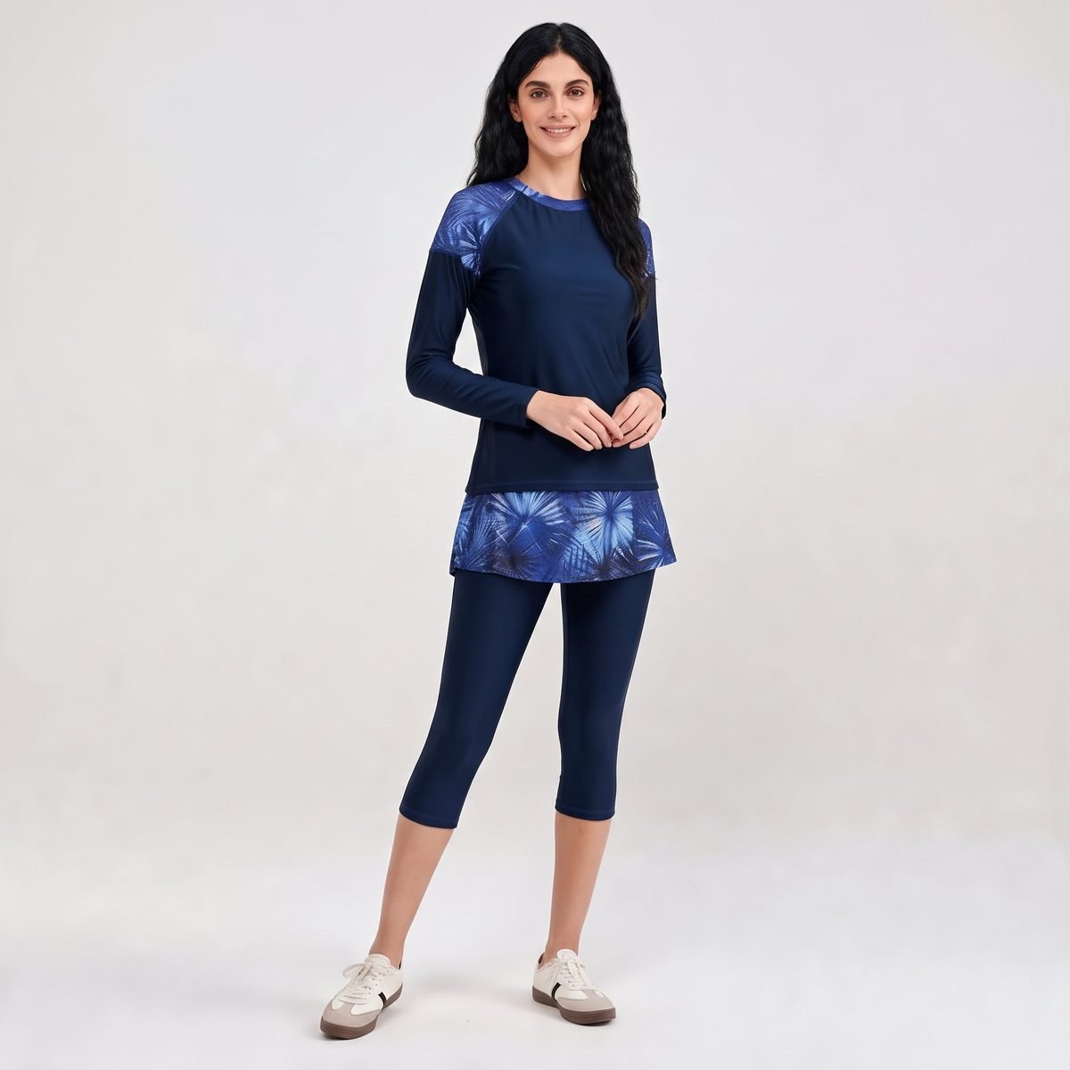 Custom Hot Sale Women's Swimwear Conservative Burkinis Printed Medium Long Sleeve Capri Pants 3 Piece Set Musl - Image 2