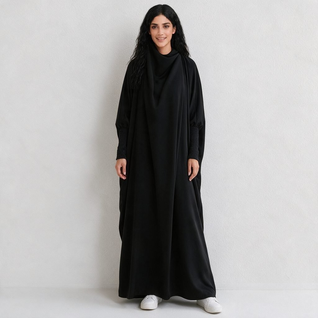 Custom Khimar Headscarf Two-piece Set Islamic Ramadan Muslim Clothing Solid Color Fashion Khimar Abaya Suit - Image 2