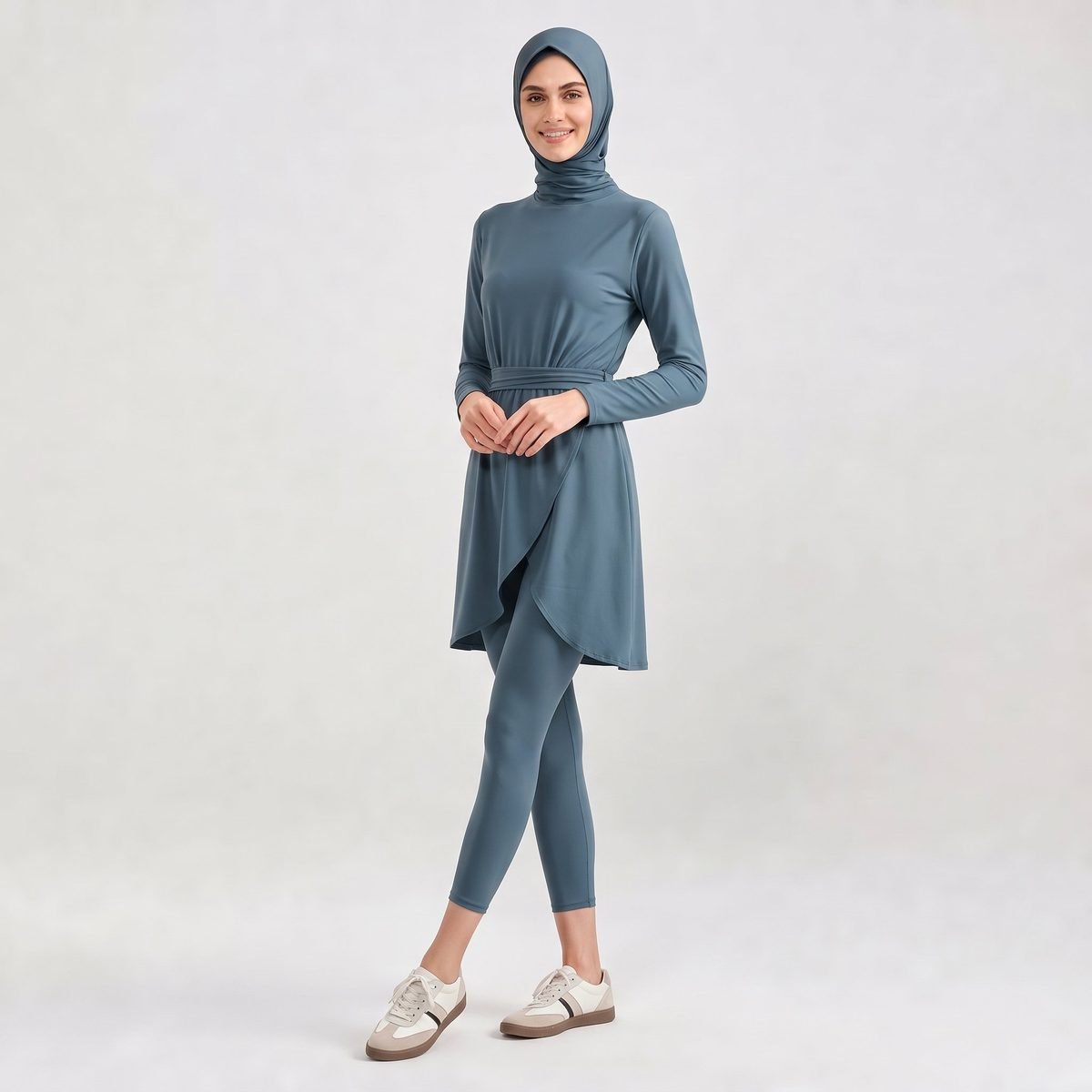 Custom Muslim Burkini with Stretch Fabric Modest Islamic Swimwear Burkini with Elastic Waist and Hijab - Image 2