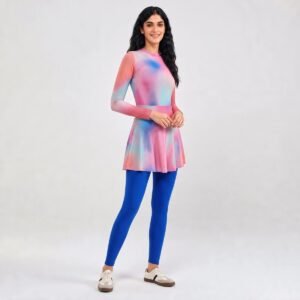 Alternative view of Custom Pink Islamic Women's Modest Long Sleeve 3-Piece Swimwear Set Burkinis with Backless Neckline Slim Fit