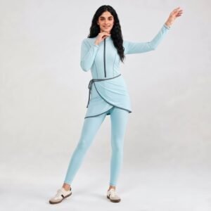 Alternative view of Custom Solid Color Muslim Burkini 3pcs Modest Islamic Swimsuit with Zipper Long Sleeve Quick Dry Beachwear wit
