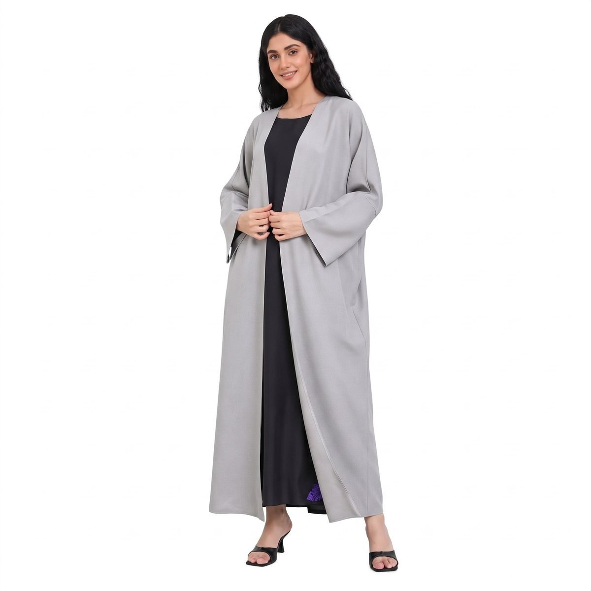 Dresses Arabian Kaftans Jilbabs Middle Eastern Casual Abaya Muslim Women Full Sleeve Loose Solid Open Front Abayas - Image 2