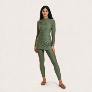 Alternative view of Fashion Custom Design Muslim Swimsuit Three Piece Set Solid Color Burkini Set Modest Muslim Swimwear