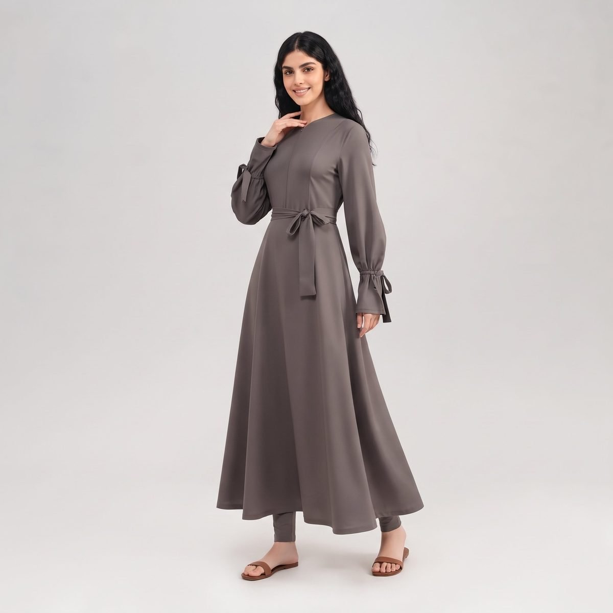 Islamic Clothing Modest Nida Closed Abaya Women Muslim Dress Long Sleeve Maxi Dress Women's Dresses With Belt - Image 2