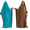 Batwing jilbab prayer dress in teal and camel with black contrast trim