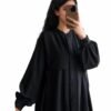 Black button-front abaya with puff sleeves