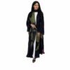 Black chiffon open abaya with green floral print