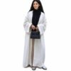 Cream white open kimono abaya layered over a black inner dress