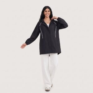 Alternative view of Latest Black Contrast Stripe Hooded Windproof Quick Dry Modest Muslim Sportswear Set for Islamic Ladies