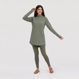 Alternative view of Latest Olive Green Half Zip Soft Stretch Modest Muslim Sportswear Set for Islamic Ladies Gym Jogging Da
