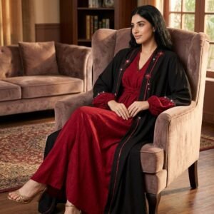 Alternative view of Luxurious Embroidered Abaya Dress Set — Soft Breathable Fabric for Eid & Prayer