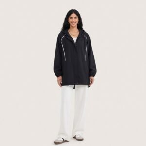 Latest Black Contrast Stripe Hooded Windproof Quick Dry Modest Muslim Sportswear Set for Islamic Ladies