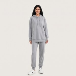 Latest Heather Grey Hooded Soft Cozy Loose Fit Modest Muslim Sportswear Set for Islamic Ladies Casual L